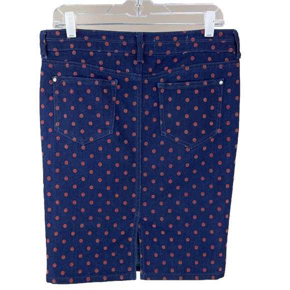 PILCRO & The LETTERPRESS dark navy stretch denim skirt w/ fuzzy polka dots SZ 28 - Picture 3 of 14